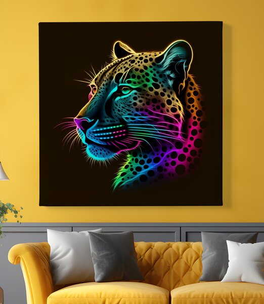 Obraz na plátně - Barevný zářící Gepard FeelHappy.cz Rozměr obrazu (Šířka x Výška): 40 x 40 cm
