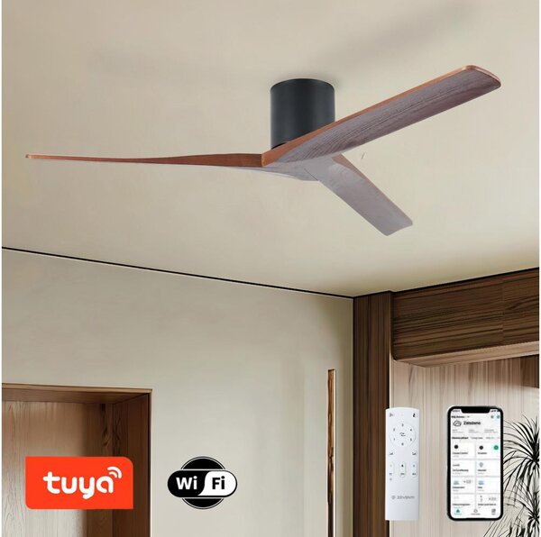 ZEVENTI - Stropní ventilátor VELLON Wi-Fi Tuya černá/ořech + DO