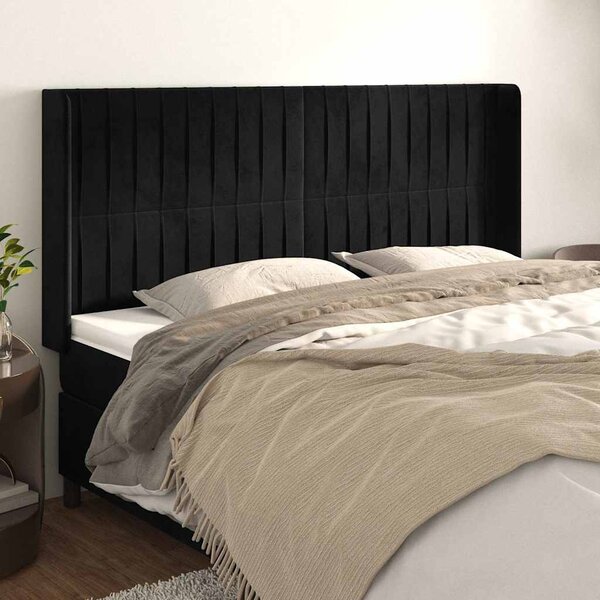 Čelo postele typu ušák černé 203x16x118/128 cm samet 3119886
