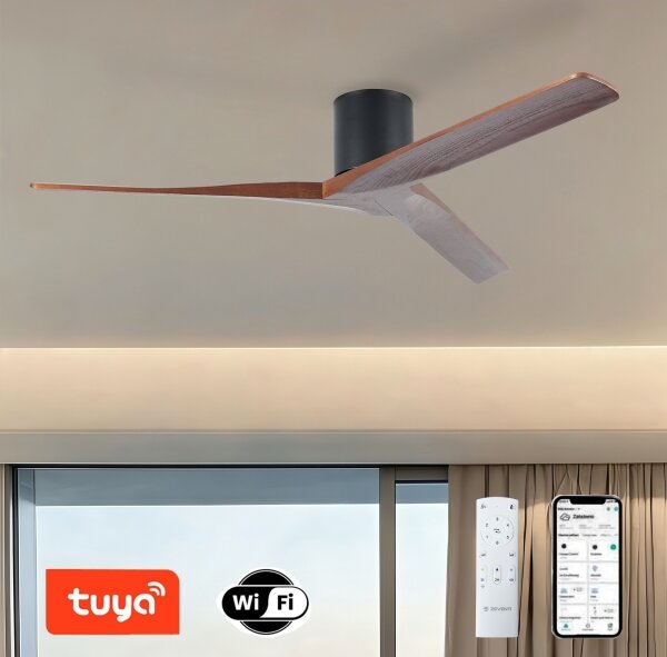 ZEVENTI - Stropní ventilátor VELLON Wi-Fi Tuya černá/ořech + DO