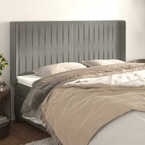 Čelo postele typu ušák světle šedé 183x16x118/128 cm samet 3119878