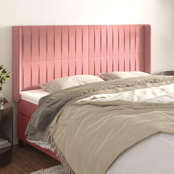 Čelo postele typu ušák růžové 203x16x118/128 cm samet 3119889