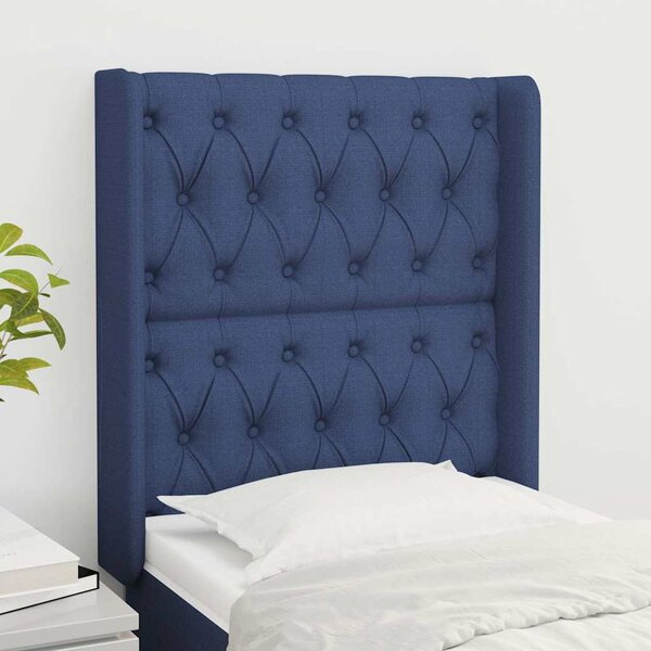Čelo postele typu ušák modré 83x16x118/128 cm textil 3119896