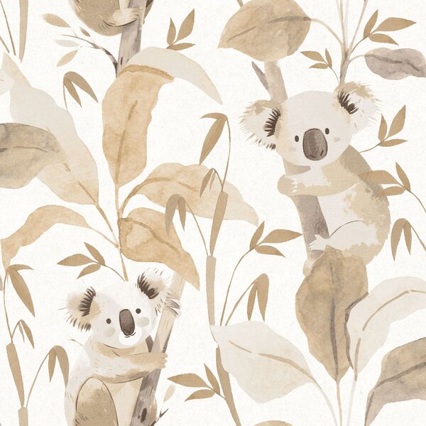 Dětská vliesová tapeta na zeď, béžová, hnědá, medvídci koala a rostliny, 4438, Momi, Parato by Cristiana Masi