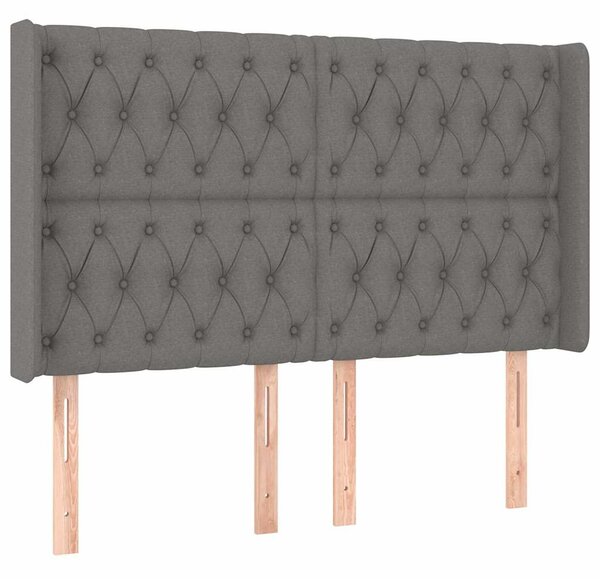 Čelo postele s LED tmavě šedé 147 x 16 x 118/128 cm textil 3124383