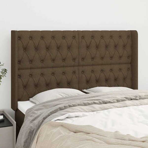 Čelo postele typu ušák tmavě hnědé 163x16x118/128 cm textil 3119925