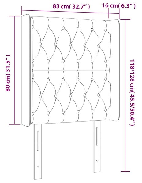 Čelo postele s LED tmavě modré 83 x 16 x 118/128 cm samet 3124418