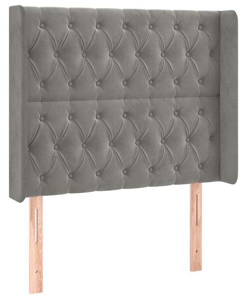 Čelo postele s LED světle šedé 93x16x118/128 cm samet 3124420
