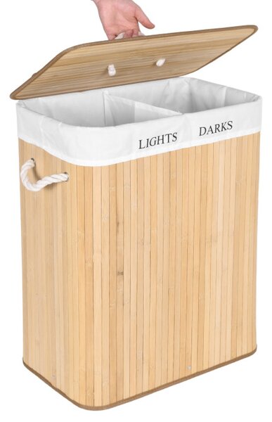 Koš na prádlo 2 přihrádkový, bambusový