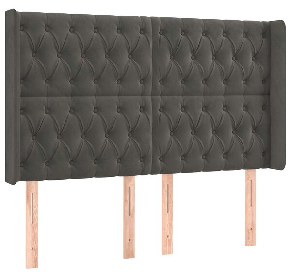 Čelo postele s LED tmavě šedé 147 x 16 x 118/128 cm samet 3124433