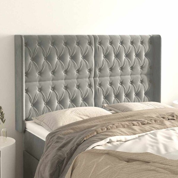 Čelo postele typu ušák světle šedé 163x16x118/128 cm samet 3119970
