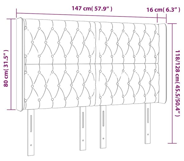Čelo postele s LED světle šedé 147x16x118/128 cm textil 3124382