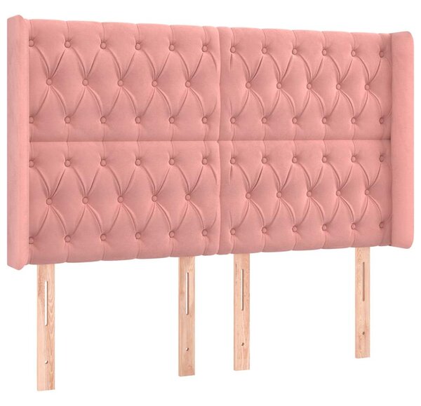 Čelo postele s LED růžové 163 x 16 x 118/128 cm samet 3124443