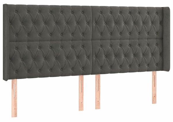 Čelo postele s LED tmavě šedé 183 x 16 x 118/128 cm samet 3124445
