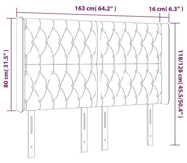 Čelo postele s LED růžové 163 x 16 x 118/128 cm samet 3124443