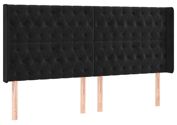 Čelo postele s LED černé 183 x 16 x 118/128 cm samet 3124446