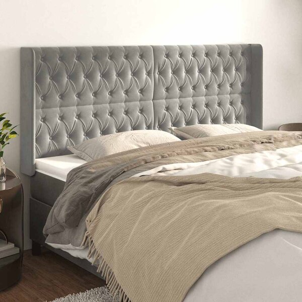 Čelo postele typu ušák světle šedé 183x16x118/128 cm samet 3119976
