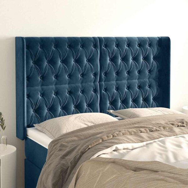 Čelo postele typu ušák tmavě modrá 163x16x118/128 cm samet 3119974