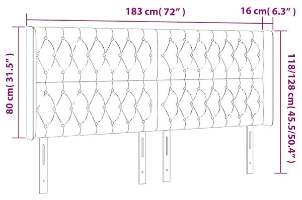 Čelo postele s LED černé 183 x 16 x 118/128 cm samet 3124446