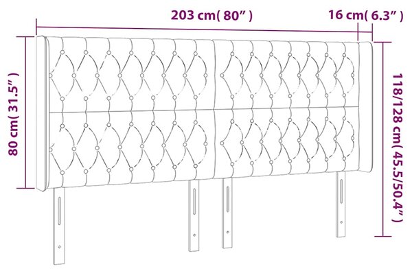 Čelo postele s LED tmavě modré 203 x 16 x 118/128 cm samet 3124454