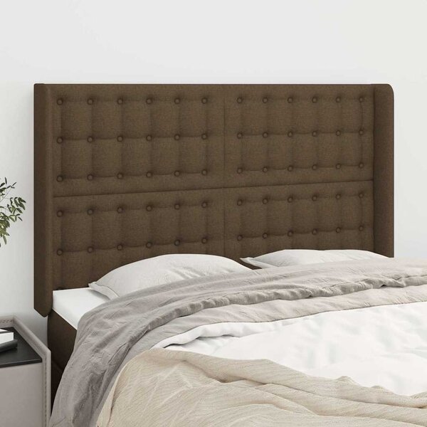 Čelo postele typu ušák tmavě hnědé 147x16x118/128 cm textil 3120015
