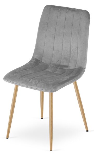 Set tří jídelních židlí LAVA sametové, světle šedé /hnědé nohy (3 ks)