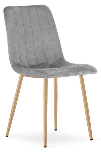Set tří jídelních židlí LAVA sametové, světle šedé /hnědé nohy (3 ks)