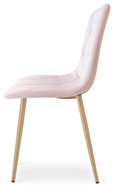 Set tří jídelních židlí LIBRA sametové, světle růžové / hnědé nohy (3 ks)