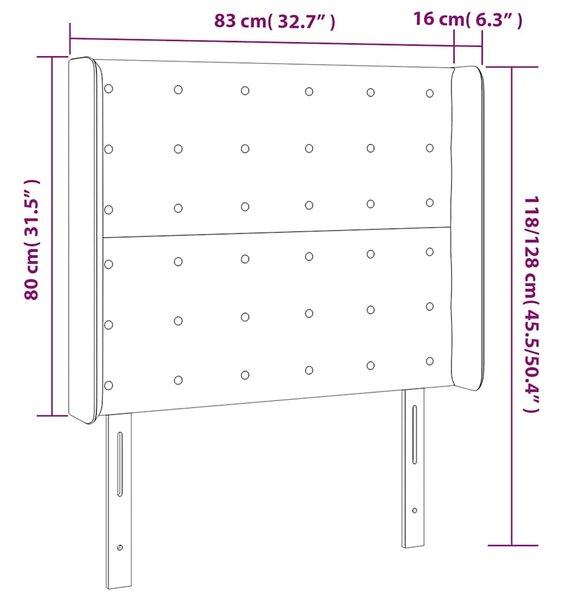 Čelo postele s LED tmavě šedé 83 x 16 x 118/128 cm textil 3124457