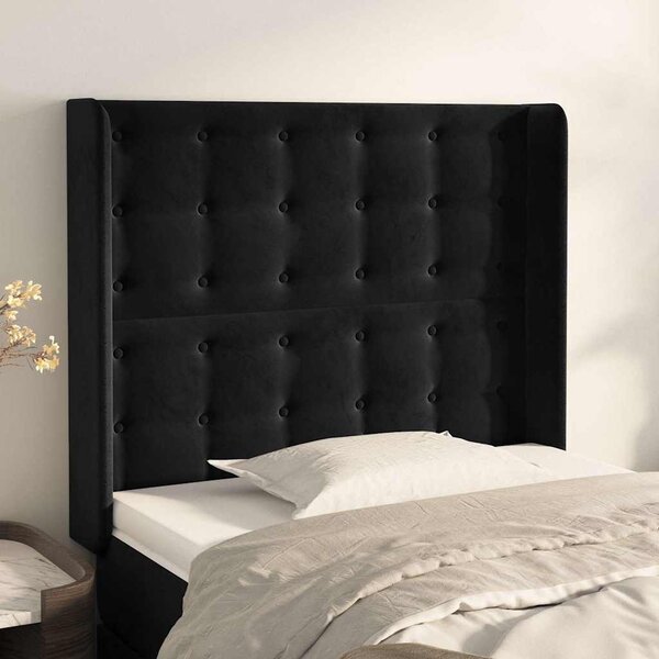 Čelo postele typu ušák černé 83x16x118/128 cm samet 3120046