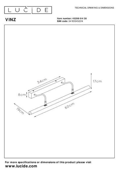 Lucide L452990430 nástěnné svítidlo VINZ G9