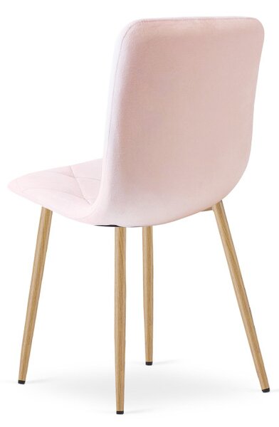 Set tří jídelních židlí LIBRA sametové, světle růžové / hnědé nohy (3 ks)