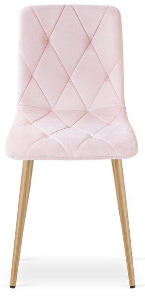 Set tří jídelních židlí LIBRA sametové, světle růžové / hnědé nohy (3 ks)