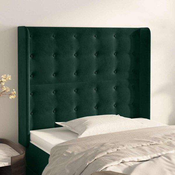 Čelo postele typu ušák tmavě zelená 103x16x118/128 cm samet 3120059