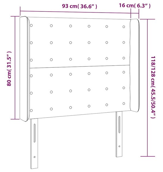 Čelo postele s LED černé 93 x 16 x 118/128 cm umělá kůže 3124126