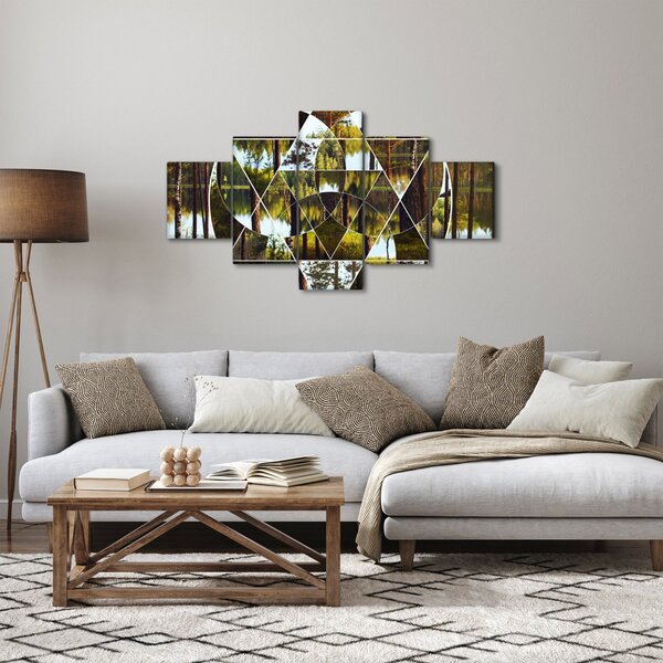 Obraz - Geometrická koláž na pozadí severských lesů (125x70 cm)