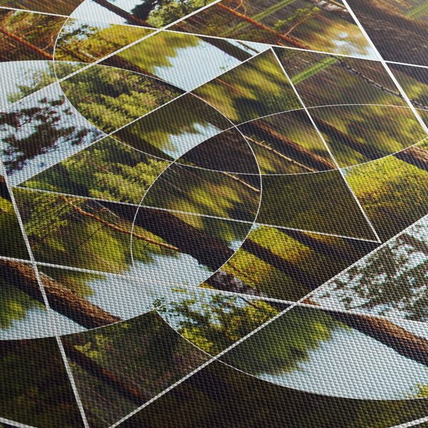 Obraz - Geometrická koláž na pozadí severských lesů (125x70 cm)