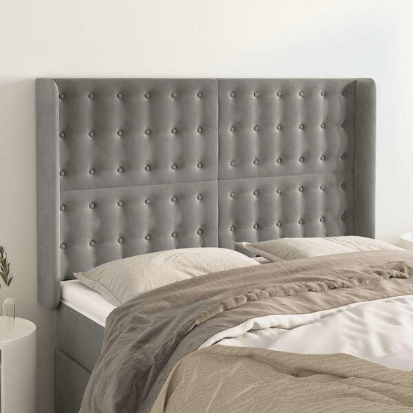 Čelo postele typu ušák světle šedé 147x16x118/128 cm samet 3120062