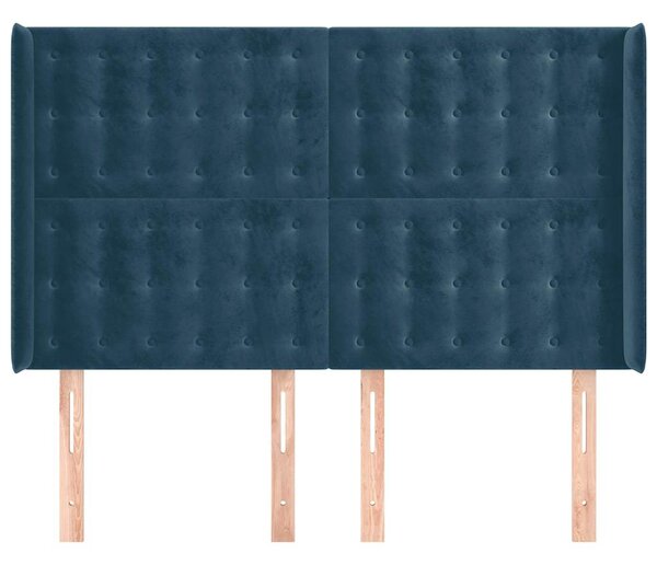Čelo postele typu ušák tmavě modrá 147x16x118/128 cm samet 3120066