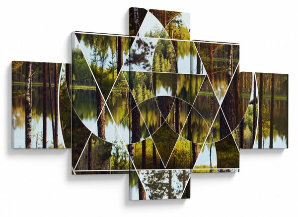 Obraz - Geometrická koláž na pozadí severských lesů (125x70 cm)