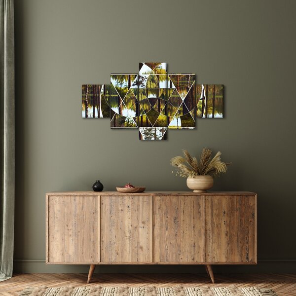 Obraz - Geometrická koláž na pozadí severských lesů (125x70 cm)