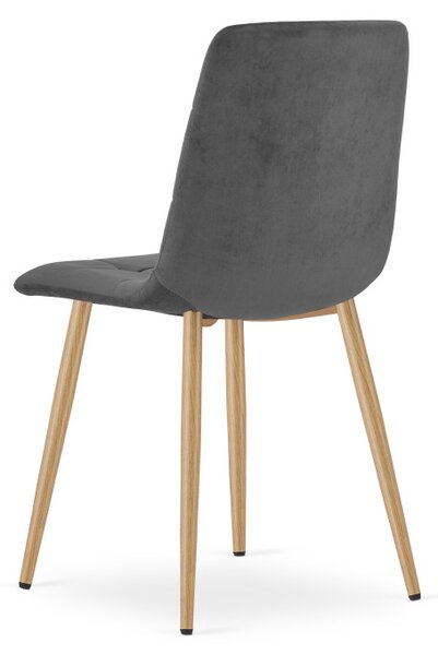 Set tří jídelních židlí KARA sametové, tmavě šedé / hnědé nohy (3 ks)