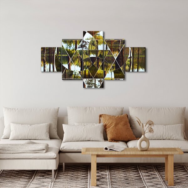 Obraz - Geometrická koláž na pozadí severských lesů (125x70 cm)