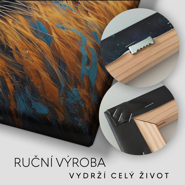Obraz na plátně - Lev, Modrozlatý pohled, Makro portrét, Králové divočiny FeelHappy.cz Rozměr (Šířka/Výška): 40 x 40 cm