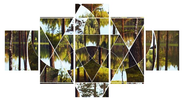 Obraz - Geometrická koláž na pozadí severských lesů (125x70 cm)