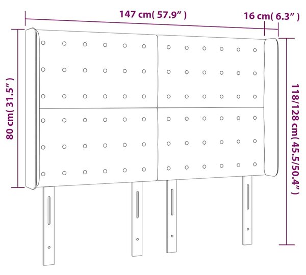 Čelo postele s LED světle šedé 147x16x118/128 cm samet 3124530