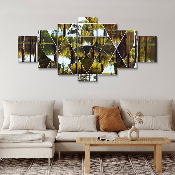 Obraz - Geometrická koláž na pozadí severských lesů (210x100 cm)
