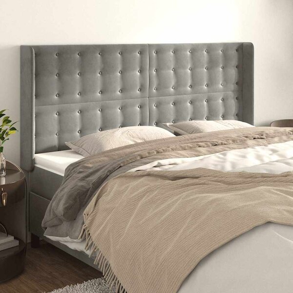 Čelo postele typu ušák světle šedé 183x16x118/128 cm samet 3120074