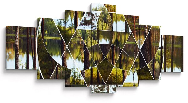 Obraz - Geometrická koláž na pozadí severských lesů (210x100 cm)
