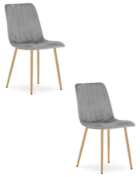 Set dvou jídelních židlí LAVA sametové, světle šedé / hnědé nohy (2 ks)